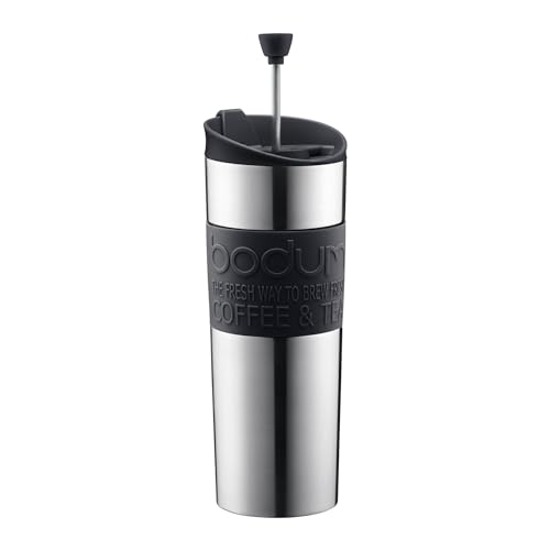 Bodum Travel Vacuum Insulated, Stainless Steel Portable Coffee Maker and Tea Press, 15oz,