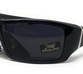 Locs Men’s Rectangular Hardcore Black Wrap 63mm Sunglasses (Cursive Logo)
