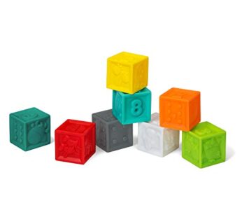 Infantino Squeeze and Stack Block Set – Colorful Textured Soft Blocks, Includes Numbers, A
