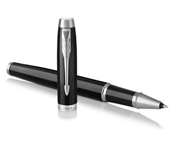 PARKER IM Rollerball Pen, Black Lacquer Chrome Trim with Fine Point Black Ink Refill, Gift