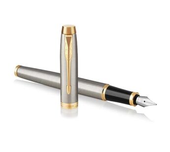 PARKER IM Fountain Pen, Brushed Metal, Medium Nib with Blue Ink Refill, Gift Box (1931656)
