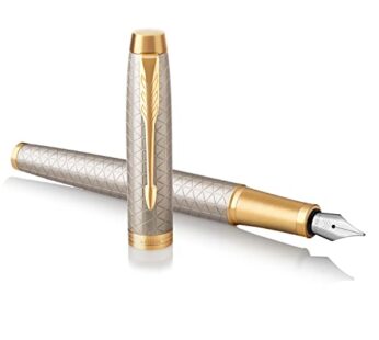 PARKER IM Fountain Pen, Premium Warm Silver, Fine Nib with Blue Ink Refill (1931684)