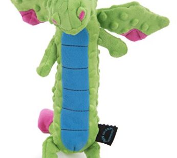 goDog Bubble Plush Skinny Dragons Squeaky Plush Dog Toy, Chew Guard Technology – Green, La