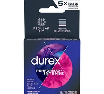 Condoms, Ultra Fine, Ribbed, Dotted with Delay Lubricant, Durex Performax Intense Natural