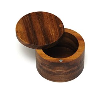 Lipper International Acacia Wood Salt or Spice Box with Swivel Cover, 3-1/2″ x 2-1/2″