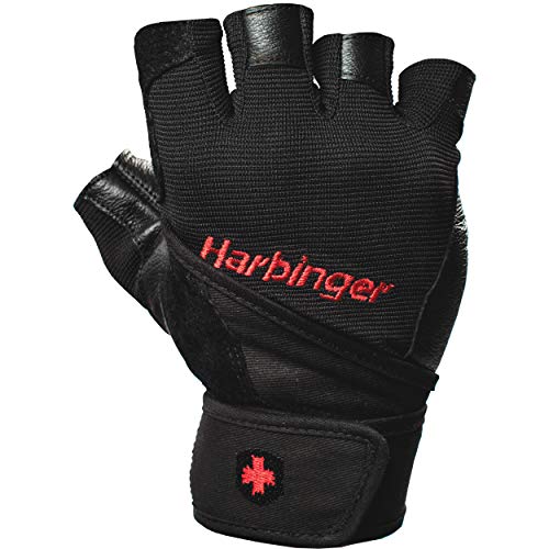 Harbinger Pro Wristwrap Weightlifting Gloves with Vented Cushioned Leather Palm (Pair), X-