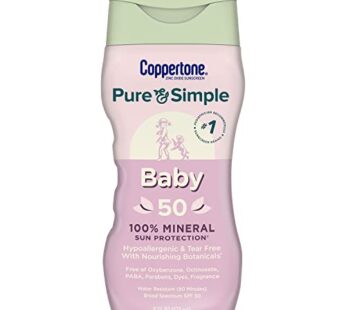 Coppertone Pure and Simple Baby Sunscreen SPF 50 Lotion, Zinc Oxide Mineral Sunscreen for