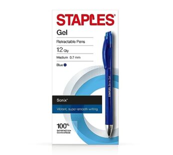 STAPLES 651256 Sonix Retractable Gel-Ink Pens Medium Point Blue Dozen (13563-Cc)