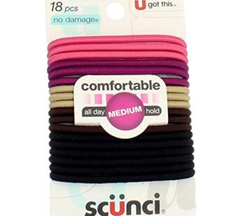 Scunci No-Damage Hair Elastics Medium Hold, Bright Colors, 18-Pcs Each (2-Packs)