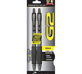 Pilot, G2 Premium Gel Roller Pens, Bold Point 1 mm, Pack of 2, Black