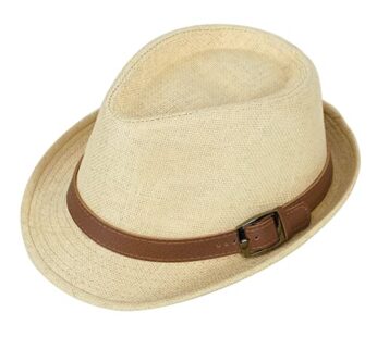 Simplicity Mens Sun Hat Womens Straw Hat Panama Style Straw Fedora Hat with Leather Belt S
