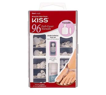 KISS 96 Full Cover Toenails Kit, Long Lasting Fake Nails, DIY Home Manicure Set with Pink