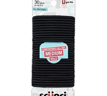 Scunci Effortless Beauty Large No Damage Black Elastics, 4 Mm, (Pack of 30)
