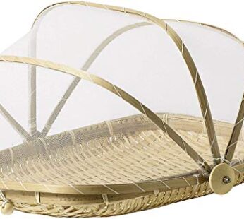 SKEMIX 13 inch Covered Rectangular Bamboo Serving Food Tent Basket