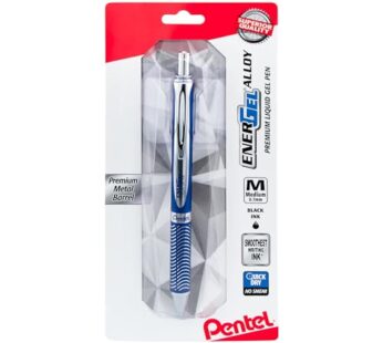 Pentel EnerGel Alloy Premium Liquid Gel Pen, Medium Point, 0.7 mm, Navy/Silver Barrel, B