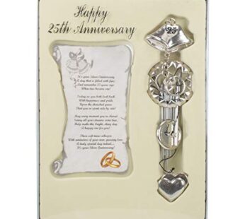Card It Happy 25th Anniversary Heart Silver Tone 12 Inch Metal Outdoor Garden Wind Chime a