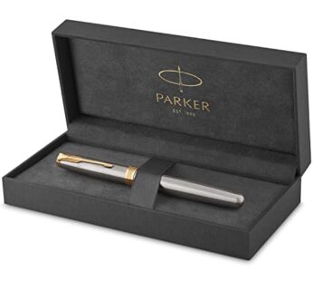 PARKER Sonnet Fountain Pen, Stainless Steel with Gold Trim, Fine Nib (1931504)