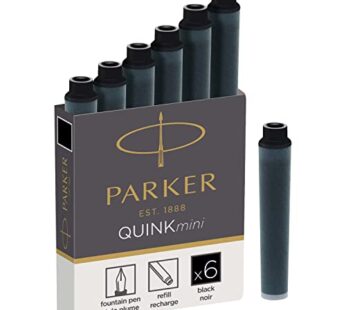 Parker Mini Fountain Pen Ink Refill Cartridges | Black QUINK Ink | 6 Count