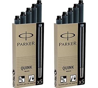 Parker Quink Permanent Ink Fountain Pen Refill Cartridges, 10 Black Ink Refills (3011031PP
