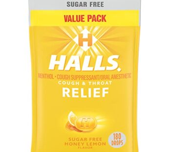 HALLS Relief Honey Lemon Sugar Free Cough Drops, Value Pack, 180 Drops
