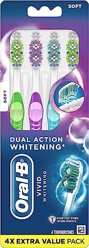 Oral-B Vivid Dual Action Whitening Toothbrushes, Soft, 4 Count (Packaging and Product Colo