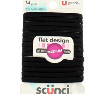 Scunci No-Damage Black Hair Ties, Flat Design All Day Medium Hold, 14-Pcs per Pack (1-Pack
