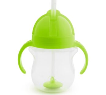 Munchkin  Any Angle  Weighted Straw Trainer Cup with Click Lock  Lid, 7 Ounce, Green