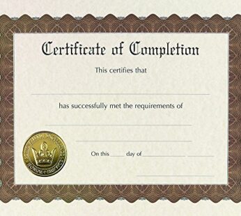Great Papers! Certificate of Completion, Pre-Printed, Gold Foil, Embossed, 8.5″ x 11″, 6 C