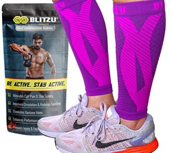 BLITZU Calf Compression Sleeves for Men and Women. Footless Compression Socks Support for