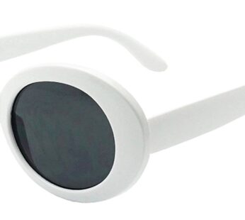 My Shades – White Oval Round Sunglasses Thick Bold Retro Clout Goggles (White, Smoke), Lar