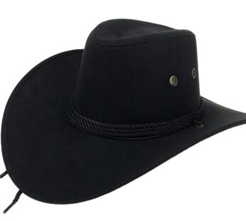 UwantC Mens Faux Felt Western Cowboy Hat Fedora Outdoor Wide Brim Hat with Strap Black