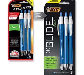 BIC Glide Exact Retractable Ball Point Pen, Fine Point (0.7 mm), Blue, Precise Lines For C