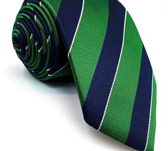 S&W SHLAX&WING Men’s Ties Necktie Green Blue Stripe Classic Size 57.5″