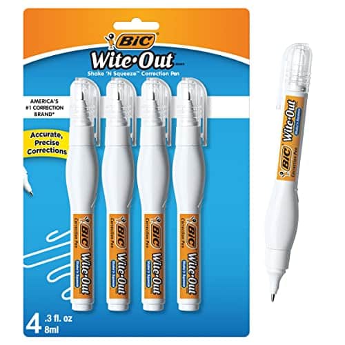 BIC Wite-Out Brand Shake 'n Squeeze Correction Pen, 8 ML Correction Fluid, 4-Count Pack of