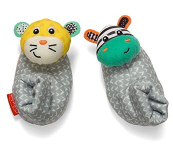 Infantino Foot Rattles, Zebra & Cheetah, Soft Baby Sock Rattles – Encourages Hand-Eye Coor