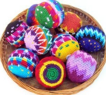 Funny Guy Mugs Hacky Sacks, Multicolored Crochet Assorted Geometric Pattern Hacky Ball, Fo