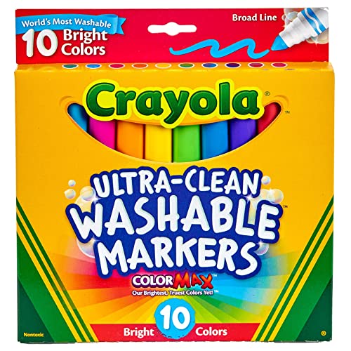 Crayola Ultra Clean Washable Markers (10 Count), Broad Line Markers For Kids, Great For Cr