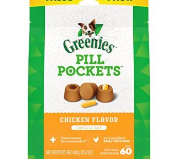 Greenies Pill Pockets for Dogs Capsule Size Natural Soft Dog Treats Chicken Flavor, 15.8 o