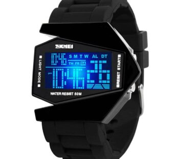 Gosasa Men Sports Military Watches Digital Airplane Shaped LED Colorful Light Watches (Bla