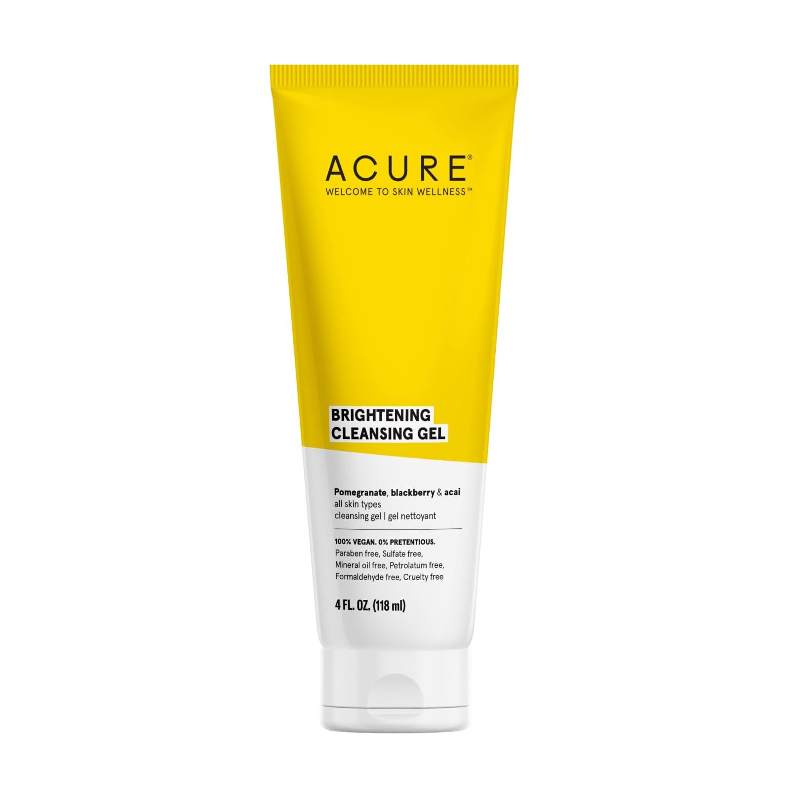 Acure Brightening Cleansing Gel - Vegan Cleanser for Radiant Skin - Pomegranate, Blackberr