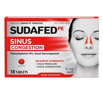 Sudafed PE Sinus Congestion Maximum Strength Non-Drowsy Decongestant Tablets, 18 ct