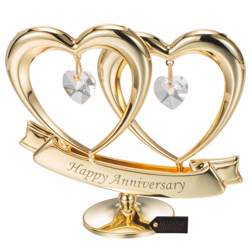 Matashi Gift for Mom - 24K Gold Plated "Happy Anniversary" Inscribed Double Heart Table To - Image 2