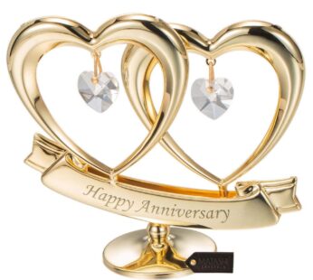 Matashi Gift for Mom – 24K Gold Plated “Happy Anniversary” Inscribed Double Heart Table To