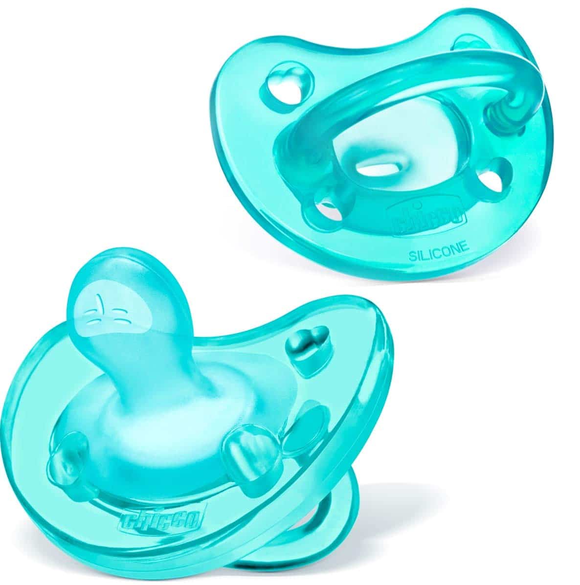 Chicco PhysioForma 100% Soft Silicone One Piece Pacifier for Babies 0-6 Months, Teal, Orth
