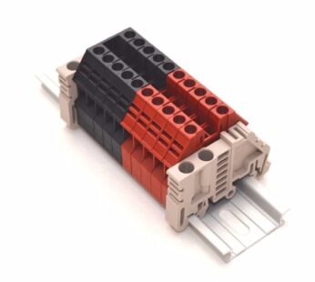 Dinkle Assembly DK4N Red/Black 10 Gang DIN Rail Terminal Blocks, 10-22 AWG, 30 Amp, 600 Vo