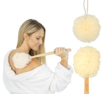 Vive Long Handle Loofah Back & Body Scrubber (Men & Women) – Exfoliating Shower Sponge On