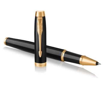PARKER IM Rollerball Pen, Black Lacquer Gold Trim with Fine Point Black Ink Refill, Gift B