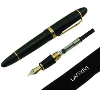 Jinhao 159 Fountain Pen Medium Black Lacquer Gold Trim Big Heavy with Pen Pouch & Refill I