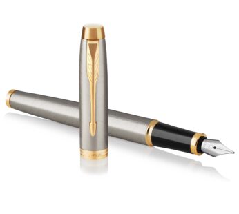 PARKER IM Fountain Pen, Brushed Metal, Fine Nib with Blue Ink Refill (1931649)