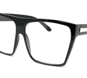 Large Oversized Retro Fashion Clear Lens Square Glasses, Black Gold, Size 5.0